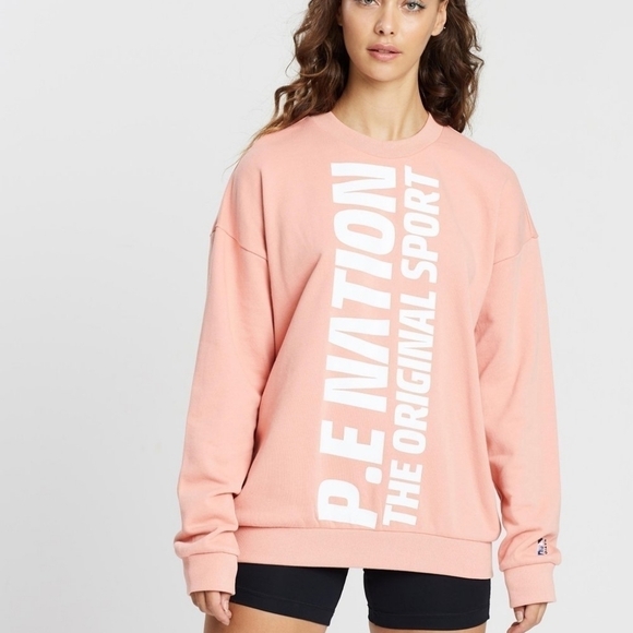 P.E Nation Salmon Pink Amped Up Spellout Sweater - Picture 1 of 9